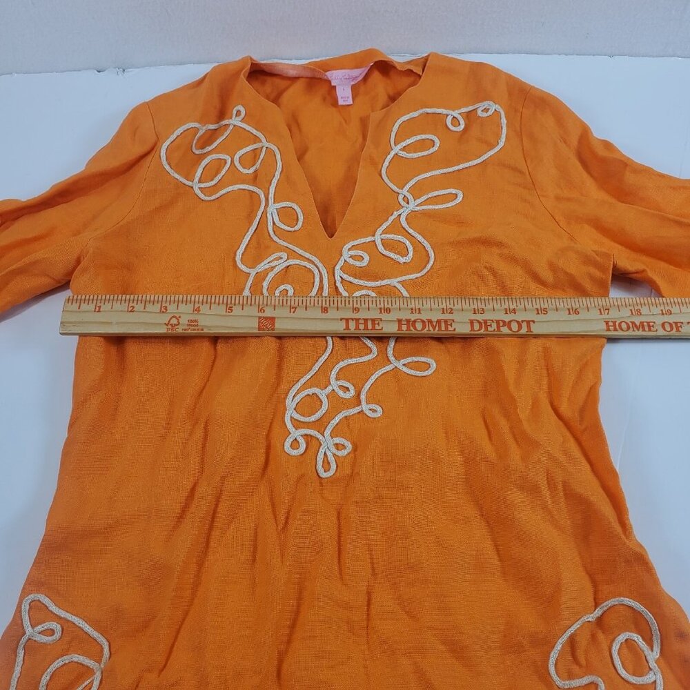 Lilly Pulitzer women top Tangerine Orange Seabreeze Linen Caftan Tunic Small - Picture 4 of 8